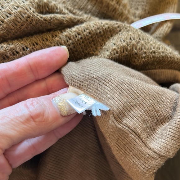 Free People Brown Off the shoulder shirt semi cropped long sleeve waffle top - Picture 14 of 15